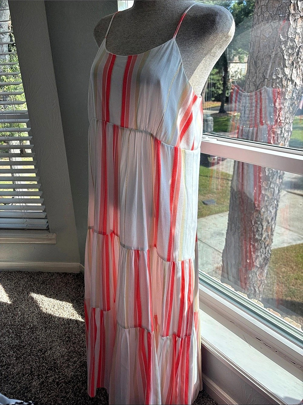 For The Republic Striped Maxi Dress in White & Red Size Large Like New